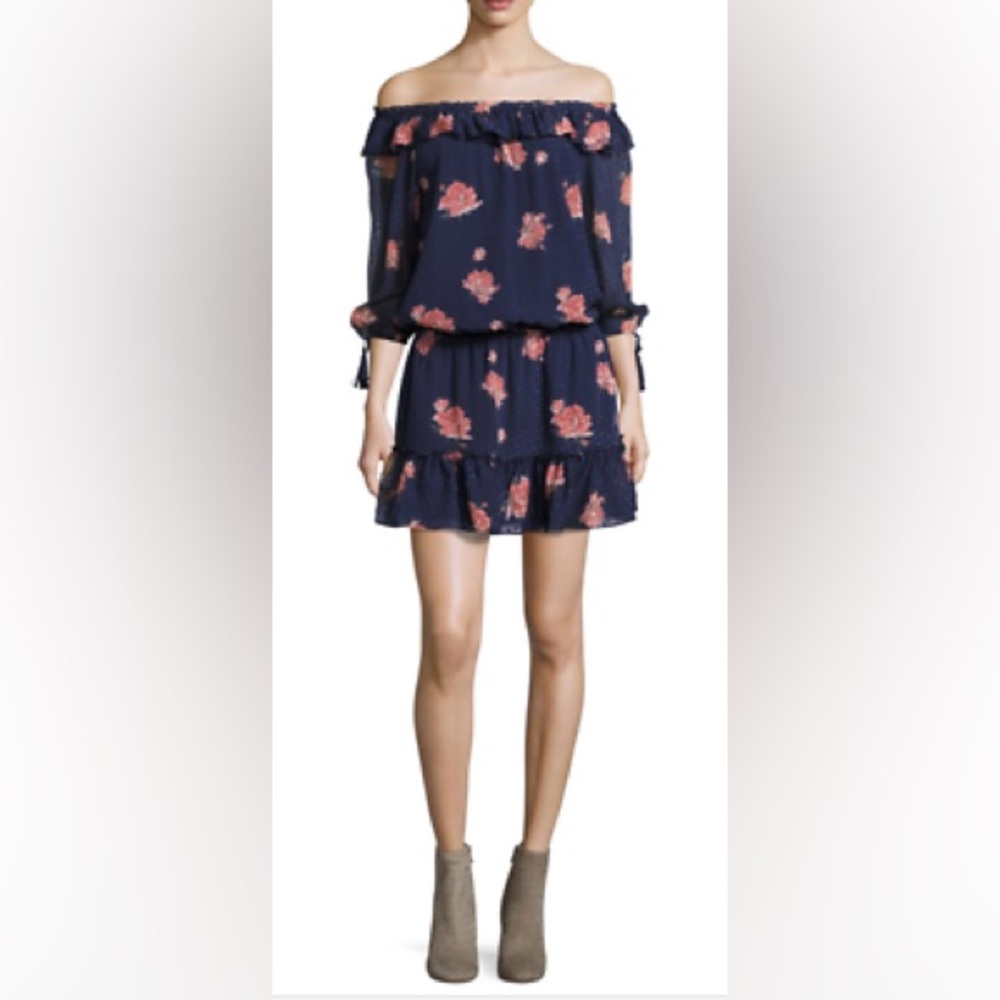 EUC Joie Luvenia Floral Print silk dress dark navy size M